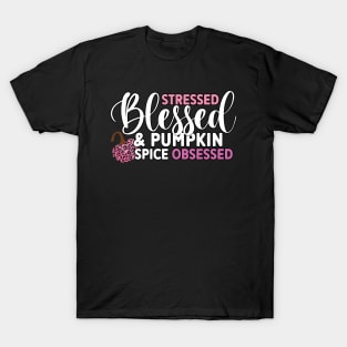 Stressed Blessed and Pumpkin Spice Obsessed, Pink Leopard Pumpkin T-Shirt
